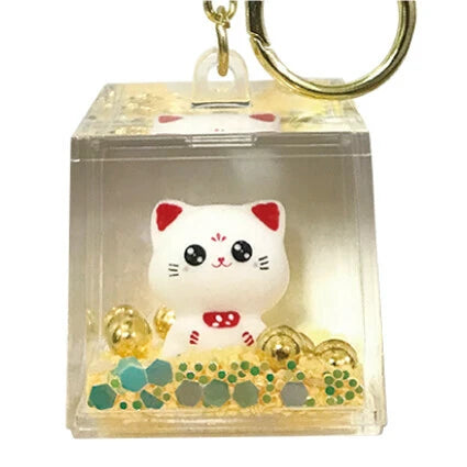 Floating Cat Keychain 🐱 Glitter Liquid Cube Charm