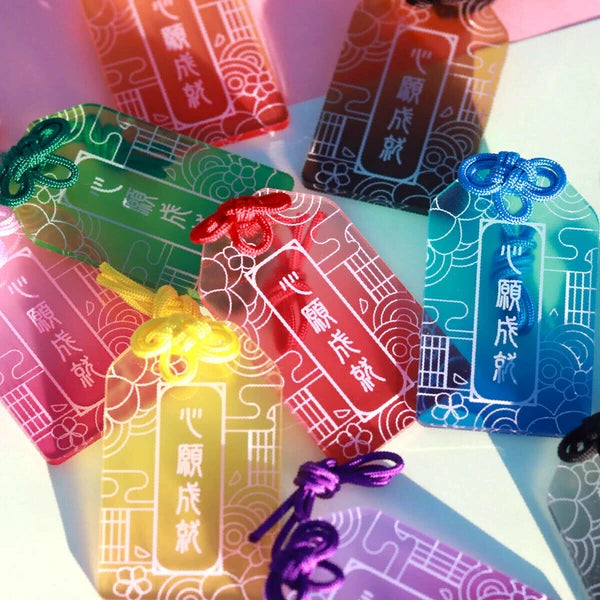 🧧 Neon Omamori Charm with Cord – For Your Brightest Wishes ✨🌈